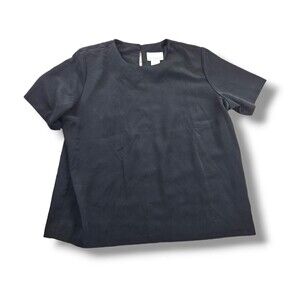 Susan Graver Style Size XL Black Pullover  Sort Sleeve Top Shoulder Pads Shirt